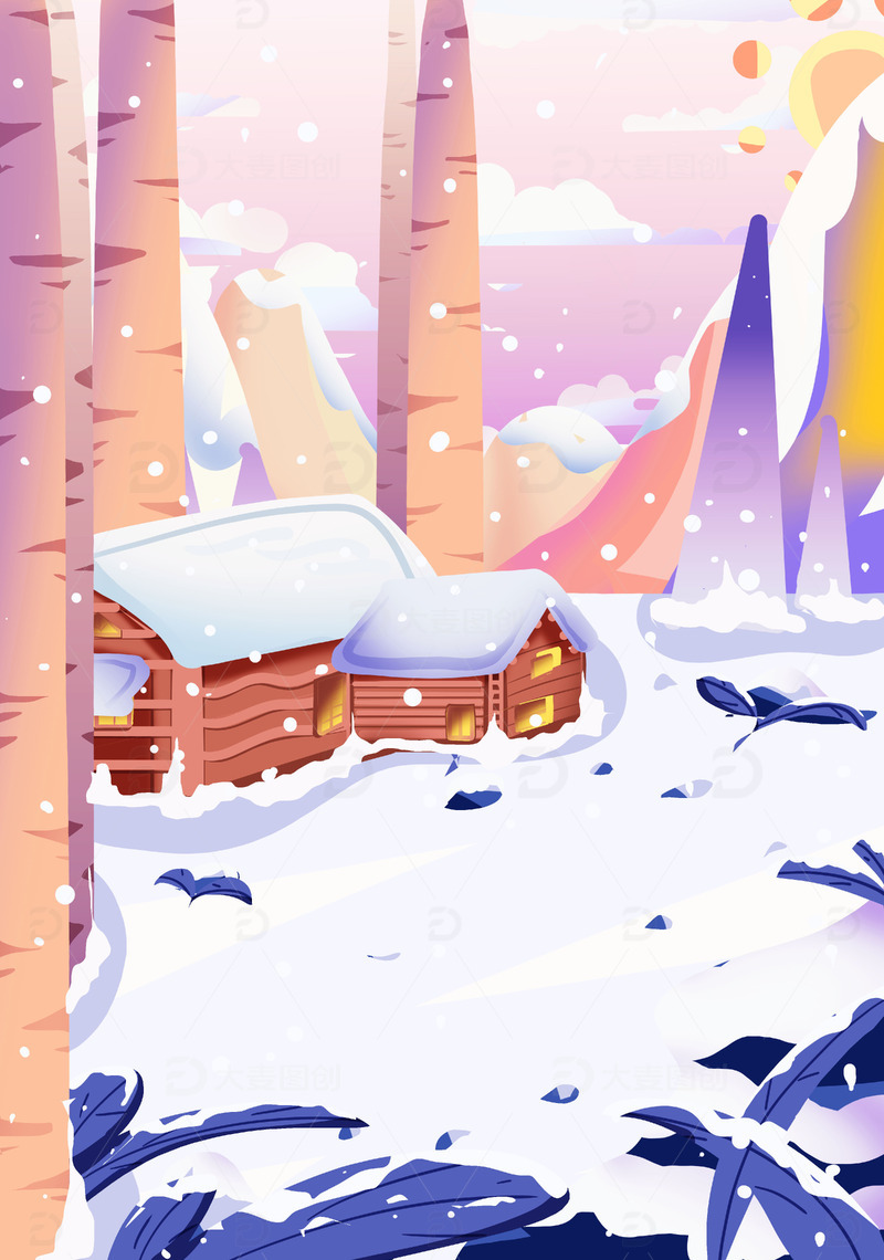 紫红色冬天春节户外下雪背景