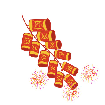 红红火火中国红鞭炮烟花小年除夕元素素材