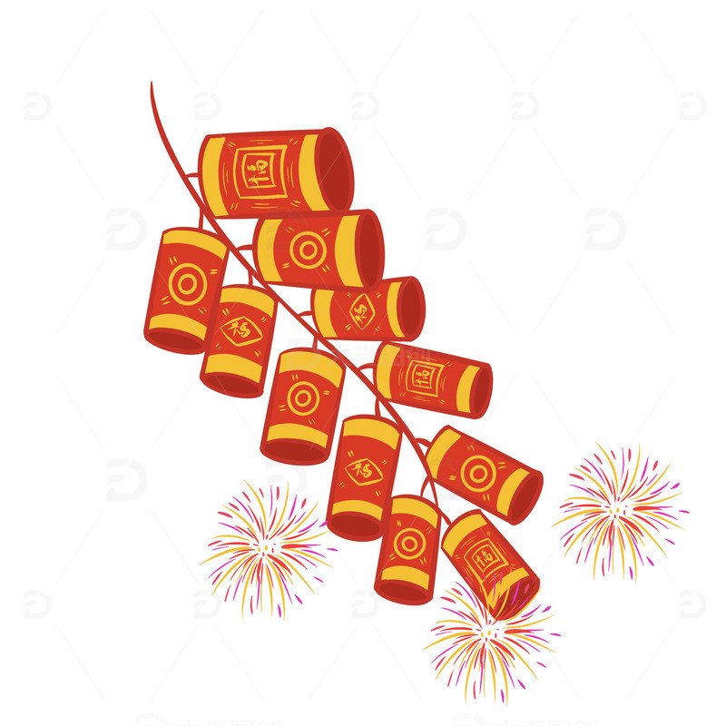 红红火火中国红鞭炮烟花小年除夕元素素材