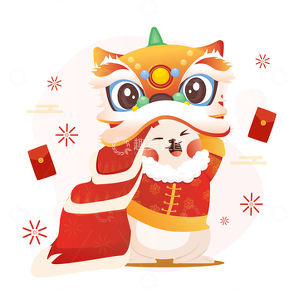 源文件下载【趣麦麦图】卡通可爱中国风舞狮传统节日文化装饰元素