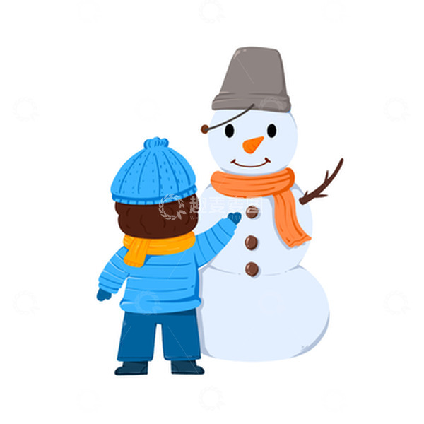 源文件下载【趣麦麦图】手绘蓝衣小男孩堆雪人