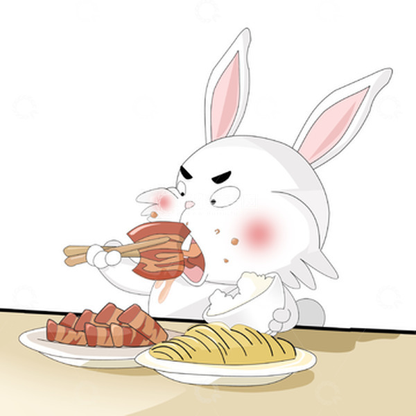 源文件下载【趣麦麦图】大口吃肉的干饭兔子