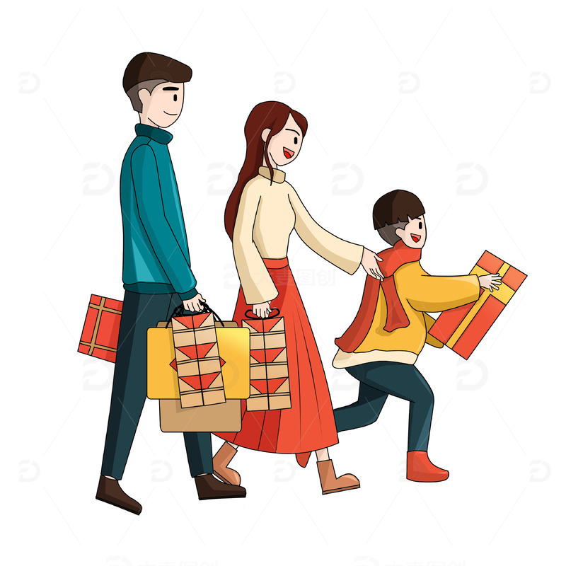 新年一家三口人回娘家拜年送礼