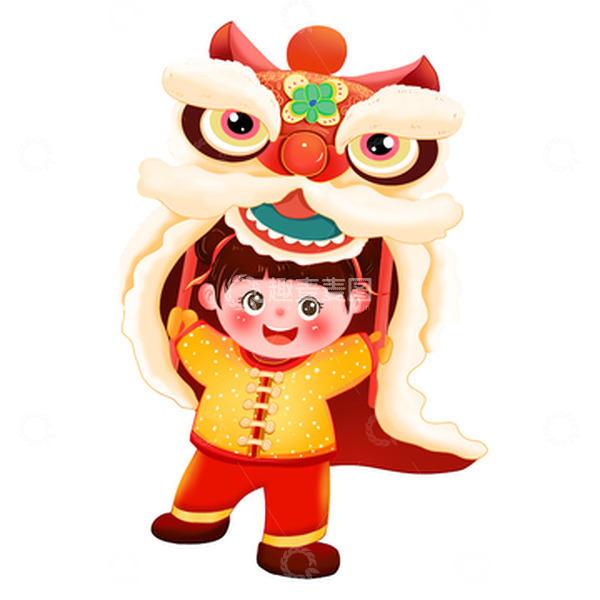 源文件下载【趣麦麦图】喜庆元宵节卡通手绘人物孩子儿童舞狮狮子