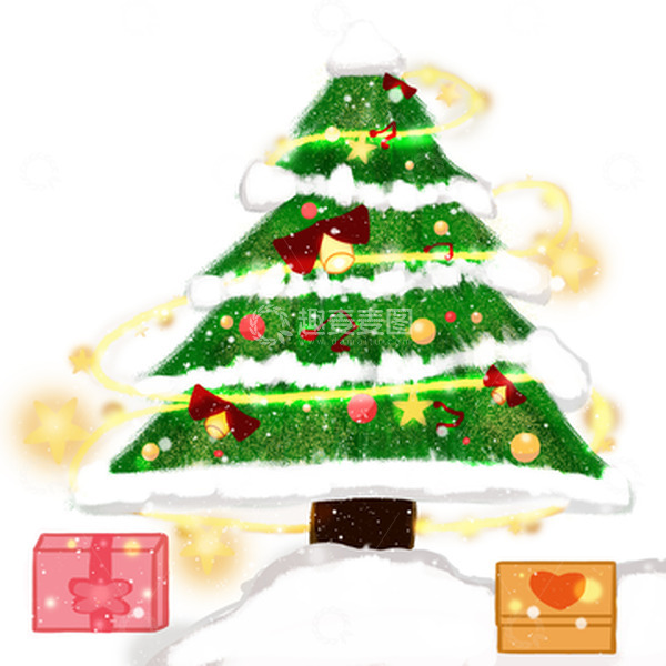 源文件下载【趣麦麦图】雪地手绘圣诞树礼物