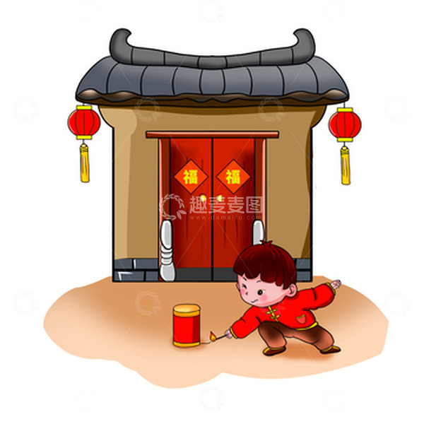 源文件下载【趣麦麦图】手绘可爱风放鞭炮的小孩新年春节除夕插画