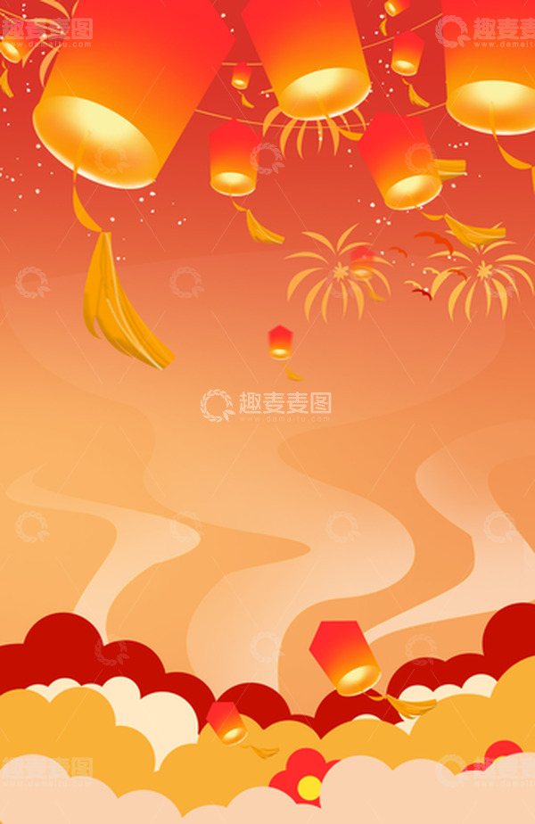 源文件下载【趣麦麦图】手绘国潮风元宵除夕灯笼海报装饰插画
