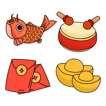 红色卡通新年元素