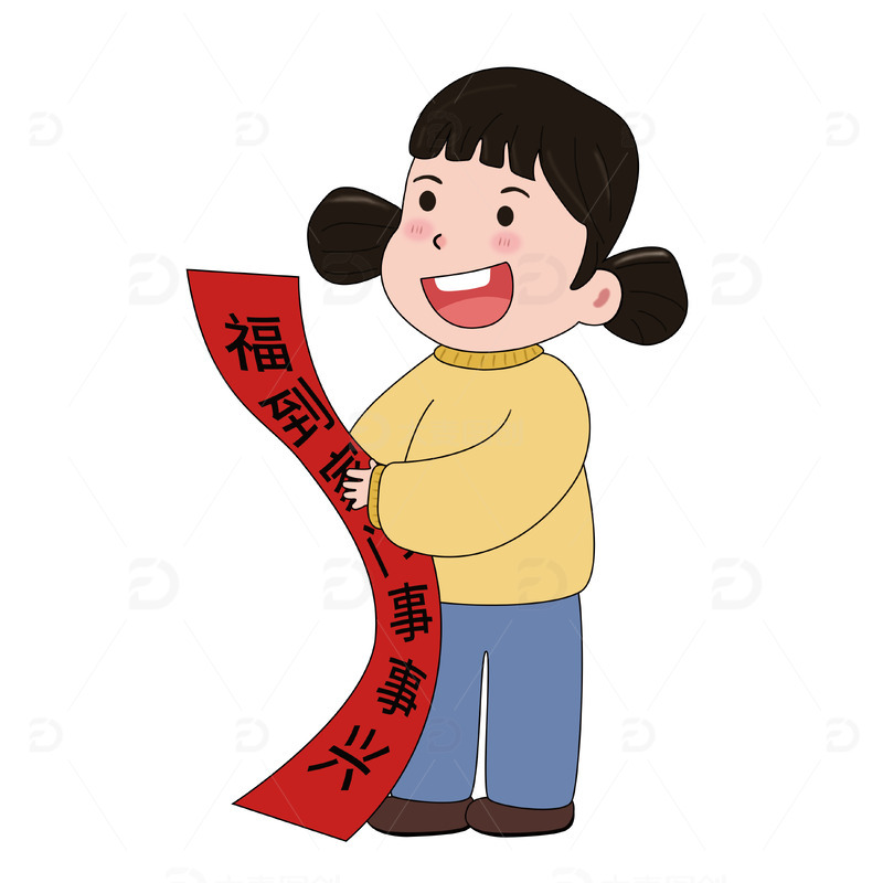 小年除夕贴春联小女孩