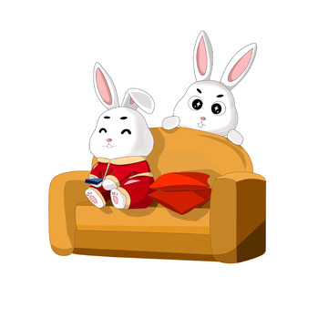 新春除夕坐在一起看春晚的兔子