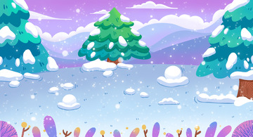 蓝紫色小清新大寒小寒松树下雪背景图