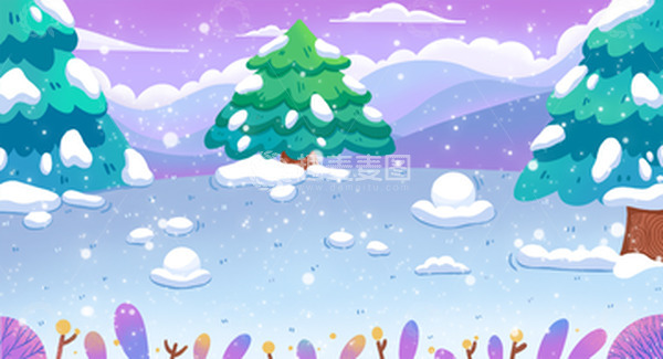 源文件下载【趣麦麦图】蓝紫色小清新大寒小寒松树下雪背景图