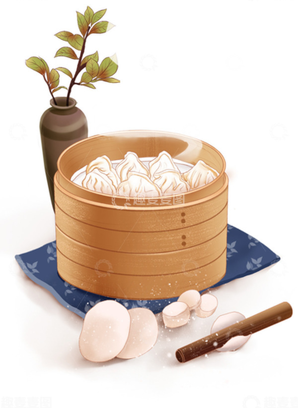 源文件下载【趣麦麦图】橙色蒸笼蒸饺饺子冬至美食早餐