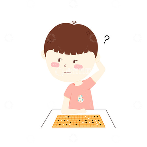 源文件下载【趣麦麦图】橙红色卡通小男孩下棋手绘图