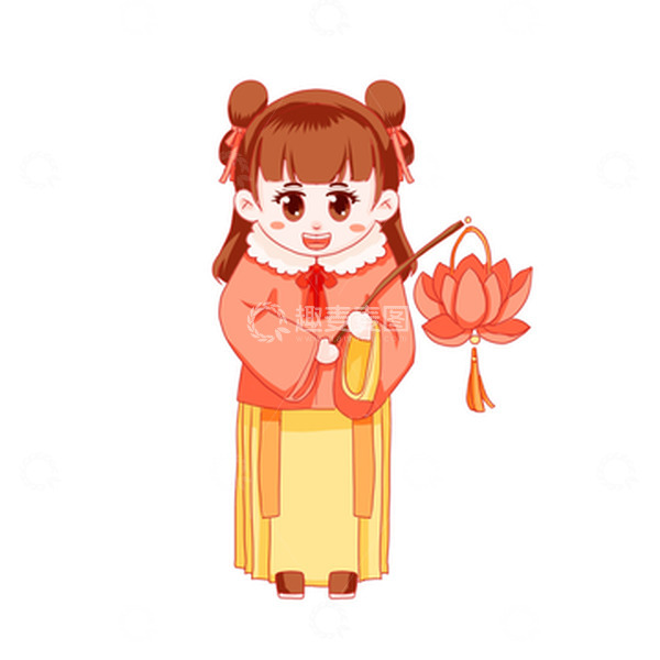 源文件下载【趣麦麦图】元宵灯笼赏花灯莲花灯小女孩古风汉服