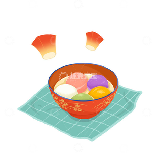 源文件下载【趣麦麦图】-红色手绘元宵节汤圆花灯元素