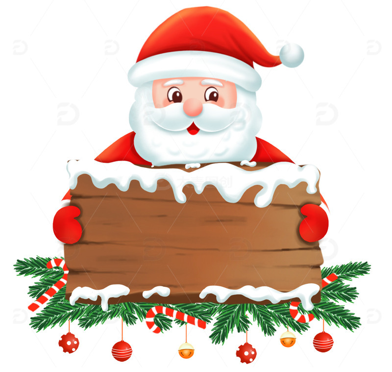 手绘圣诞老人抱着木板插画装饰元素