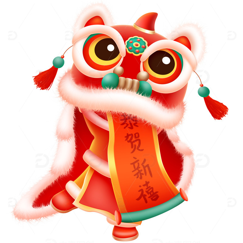源文件下载【趣麦麦图】红色喜庆新年除夕小年元宵舞狮元素
