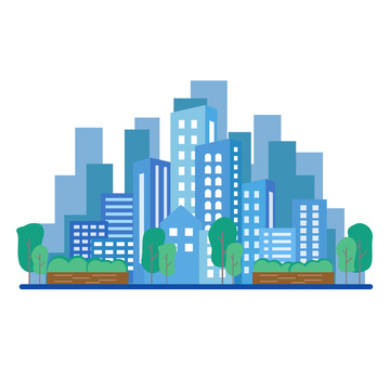 蓝色城市高楼大厦