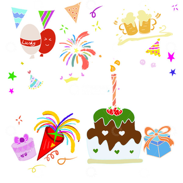 源文件下载【趣麦麦图】彩色可爱祝你生日快乐祝福语礼物庆祝元素