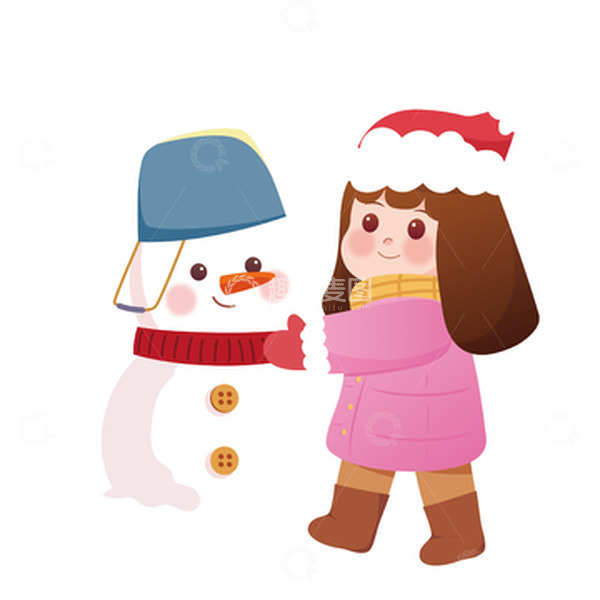 源文件下载【趣麦麦图】可爱卡通女孩冬天大小寒堆雪人