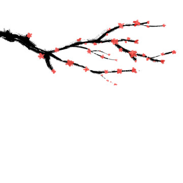 手绘水墨梅花素材