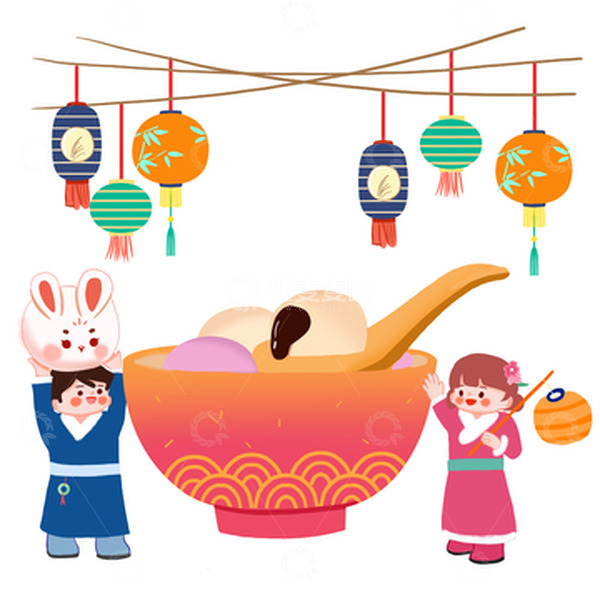源文件下载【趣麦麦图】温馨兔年元宵节插画