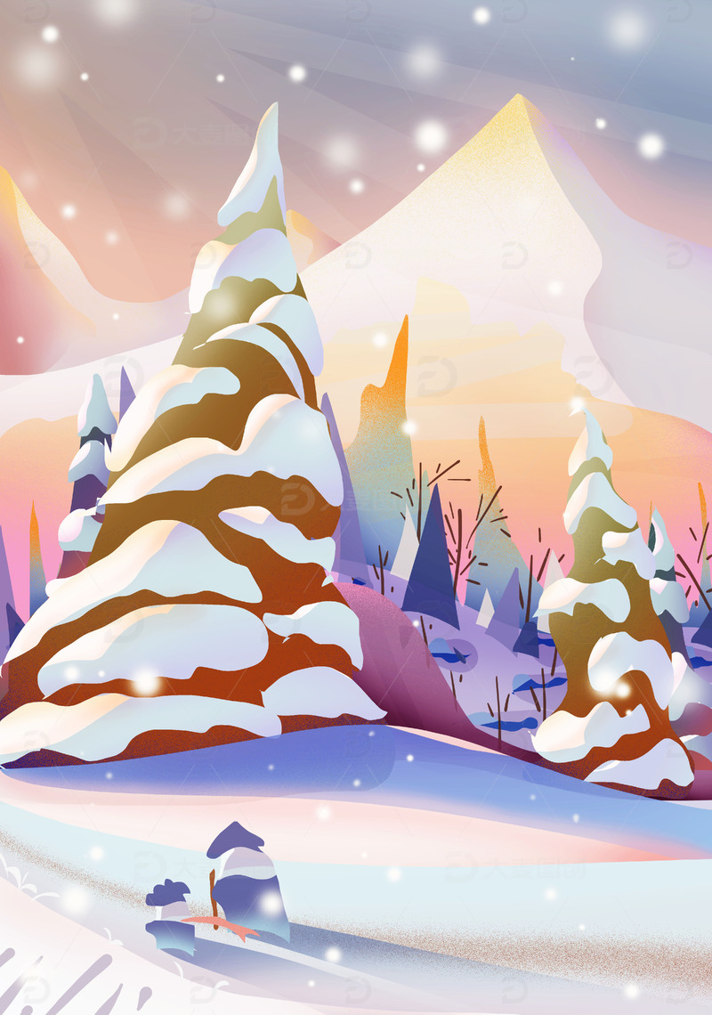 暖色冬天下雪户外行人回家团圆背景