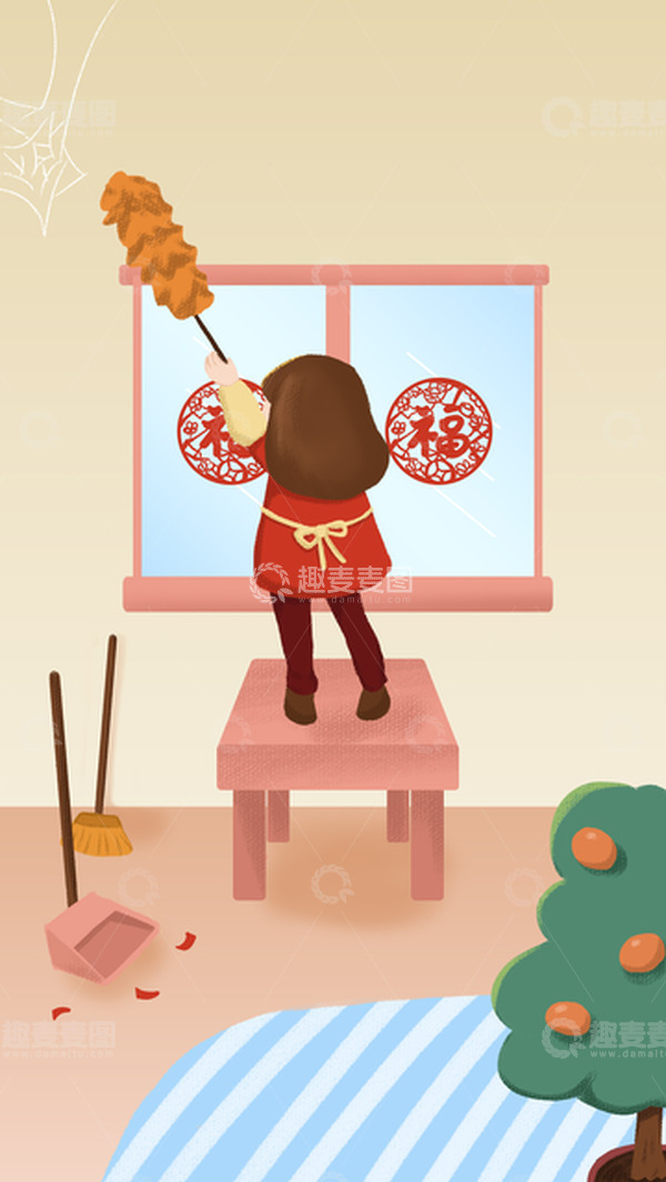 源文件下载【趣麦麦图】小年卡通手绘扫除背景图