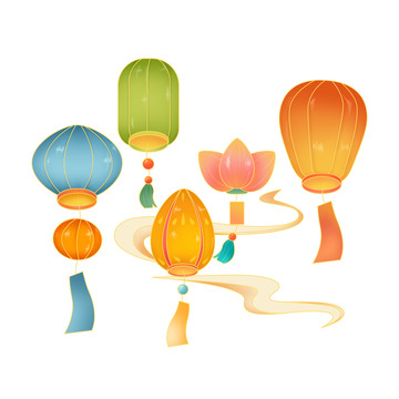 国潮手绘元宵花灯猜灯谜灯笼元素