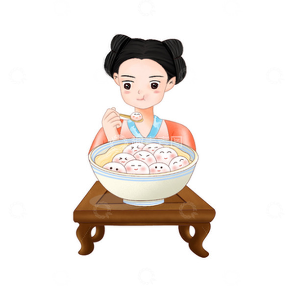 源文件下载【趣麦麦图】吃元宵中国风插画