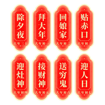红色喜庆除夕大年初一到初七习俗标题