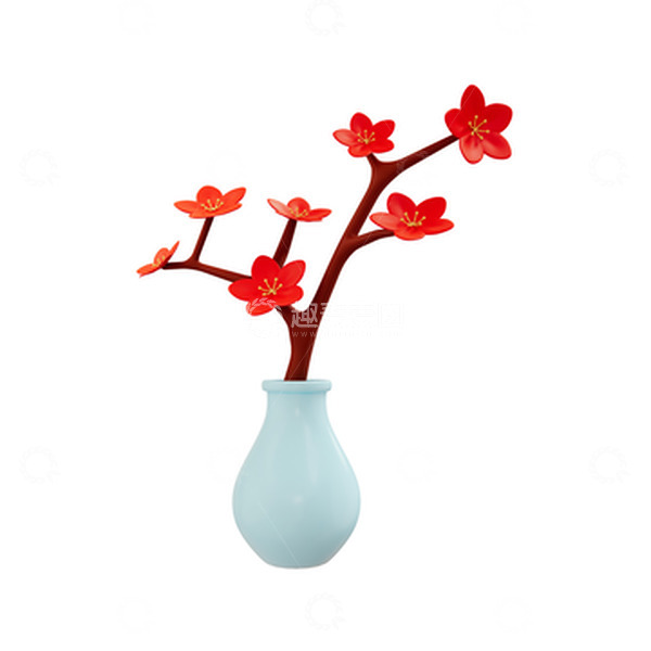 源文件下载【趣麦麦图】冬天花瓶梅花树枝装饰