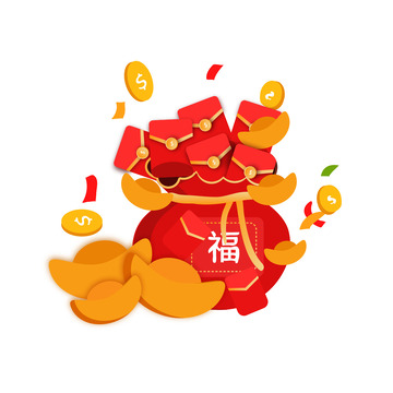 新年红色钱袋子红包元宝