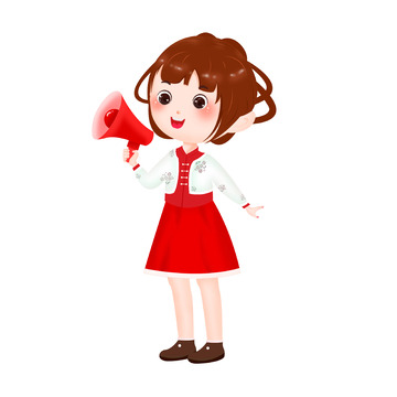 手绘喜庆拿喇叭女孩小场景IP人物