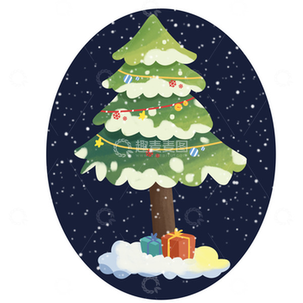 源文件下载【趣麦麦图】手绘插画卡通圣诞树小场景