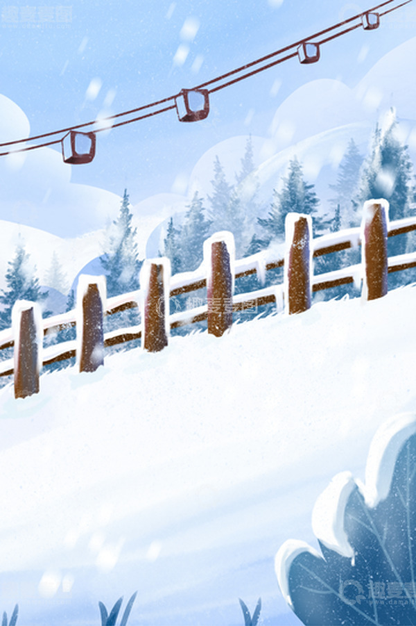 源文件下载【趣麦麦图】-蓝紫色冬天下雪滑雪雪山背景