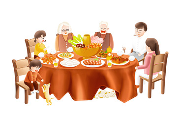 红色喜庆年夜饭新年除夕2023春节手绘图