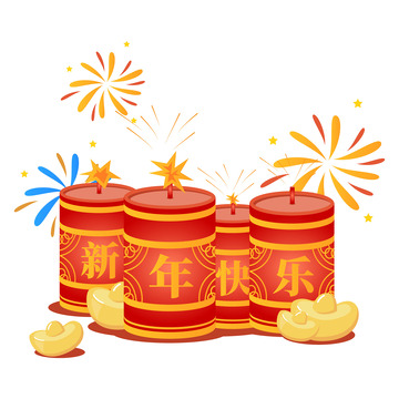 中国风节日春节鞭炮元宝烟花元素