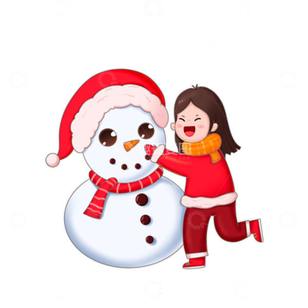 源文件下载【趣麦麦图】女孩冬季拥抱大雪人免抠元素