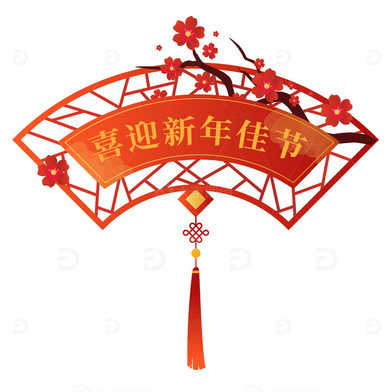 红色中国风国潮扇形窗花标题边框装饰