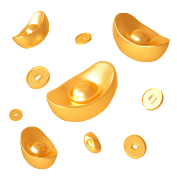 3d立体元宝金币压岁钱金色漂浮元素