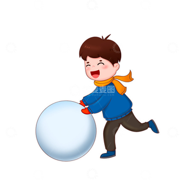 源文件下载【趣麦麦图】男孩冬季推雪球场景免抠元素