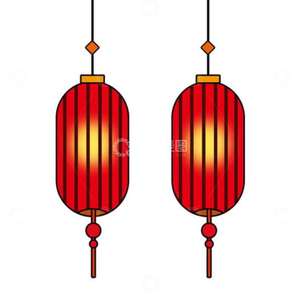 源文件下载【趣麦麦图】红色元宵节灯笼线条插画
