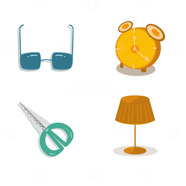 源文件下载【趣麦麦图】生活用品 闹钟 剪刀 台灯 眼镜 手绘