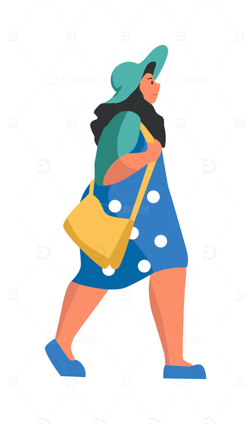 源文件下载【趣麦麦图】蓝色青色小清晰购物扁平插画人物