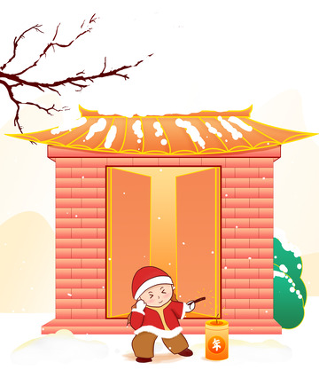 小年新年除夕放鞭炮过年喜庆插画冬季元素