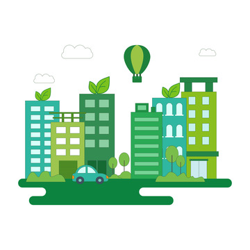 绿色卡通城市大厦