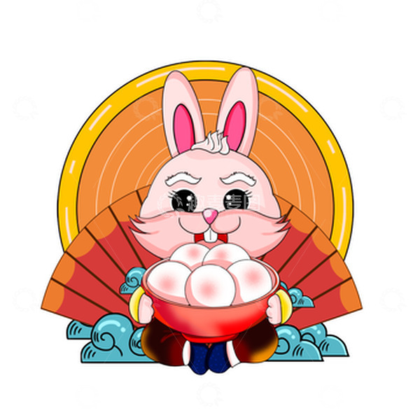 源文件下载【趣麦麦图】手绘元宵兔子汤圆手绘小插画