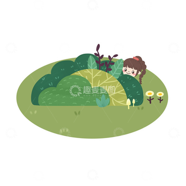 源文件下载【趣麦麦图】手绘卡通插画女孩植物草丛小场景